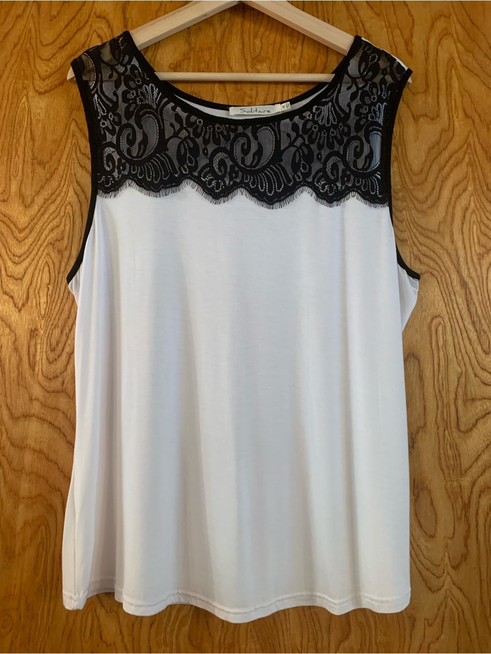 Solitaire White Camisole with Black Lace Yoke